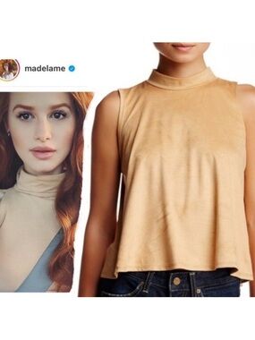 NEW Wild Pearl Faux Suede Mock Neck Swing Sleeveless Top, Size S